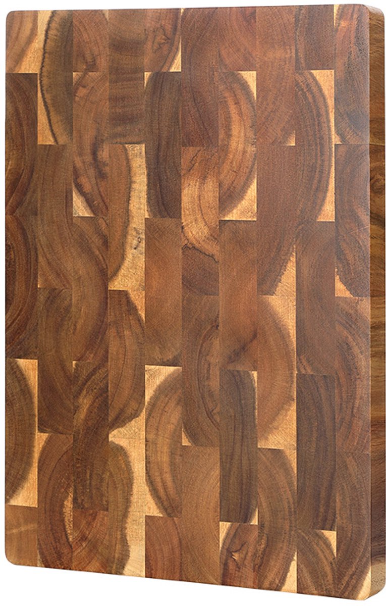 Snijplank van Acaciahout (kopshout) met handgrepen | 43 cm x 31 cm x 3.5 cm | Zware en volledige vlakke kwalitatieve snijplank | Serveerplank | Borrelplank - Tapasplank