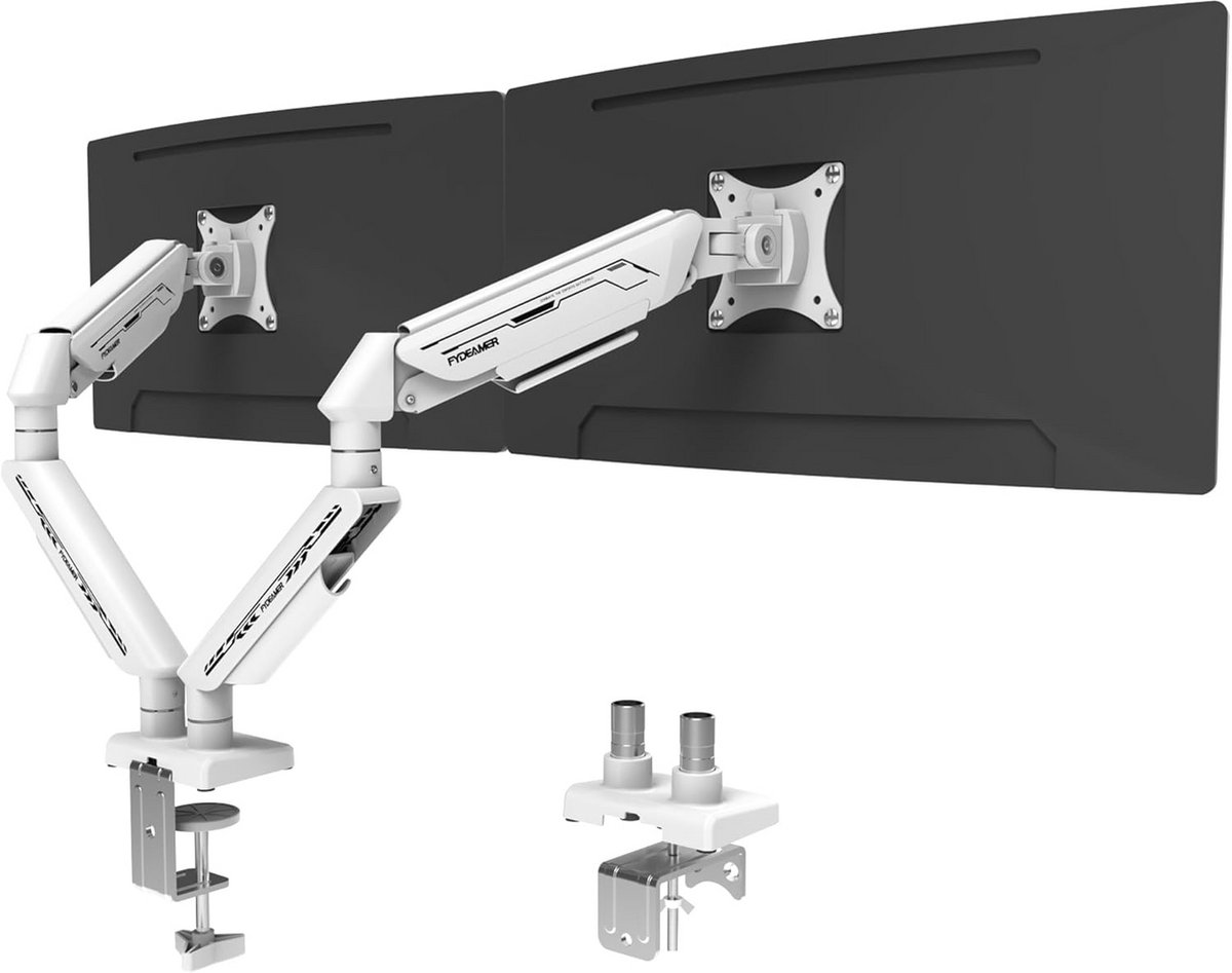 Dubbele Monitorarm voor 17-35 inch Schermen tot 11 kg - Verstelbare Monitorstandaard Wit