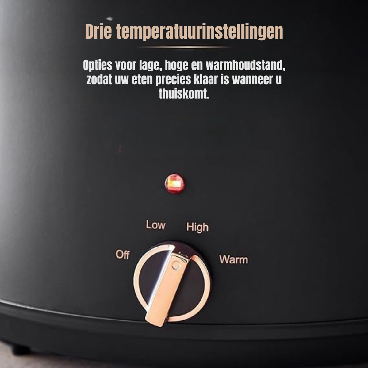 Aura® Slowcooker met Timer - Crockpot - Snelkookpan - Inclusief Warmhoudfunctie - 6 Liter - Zwart/Roségoud - 30cm x 42cm x 26cm – foto 3