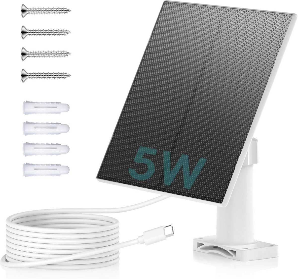 Draadloos Zonnepaneel voor Buitenbeveiligingscamera - 5W Hoogrendement met Type-C & Micro-USB Ondersteuning