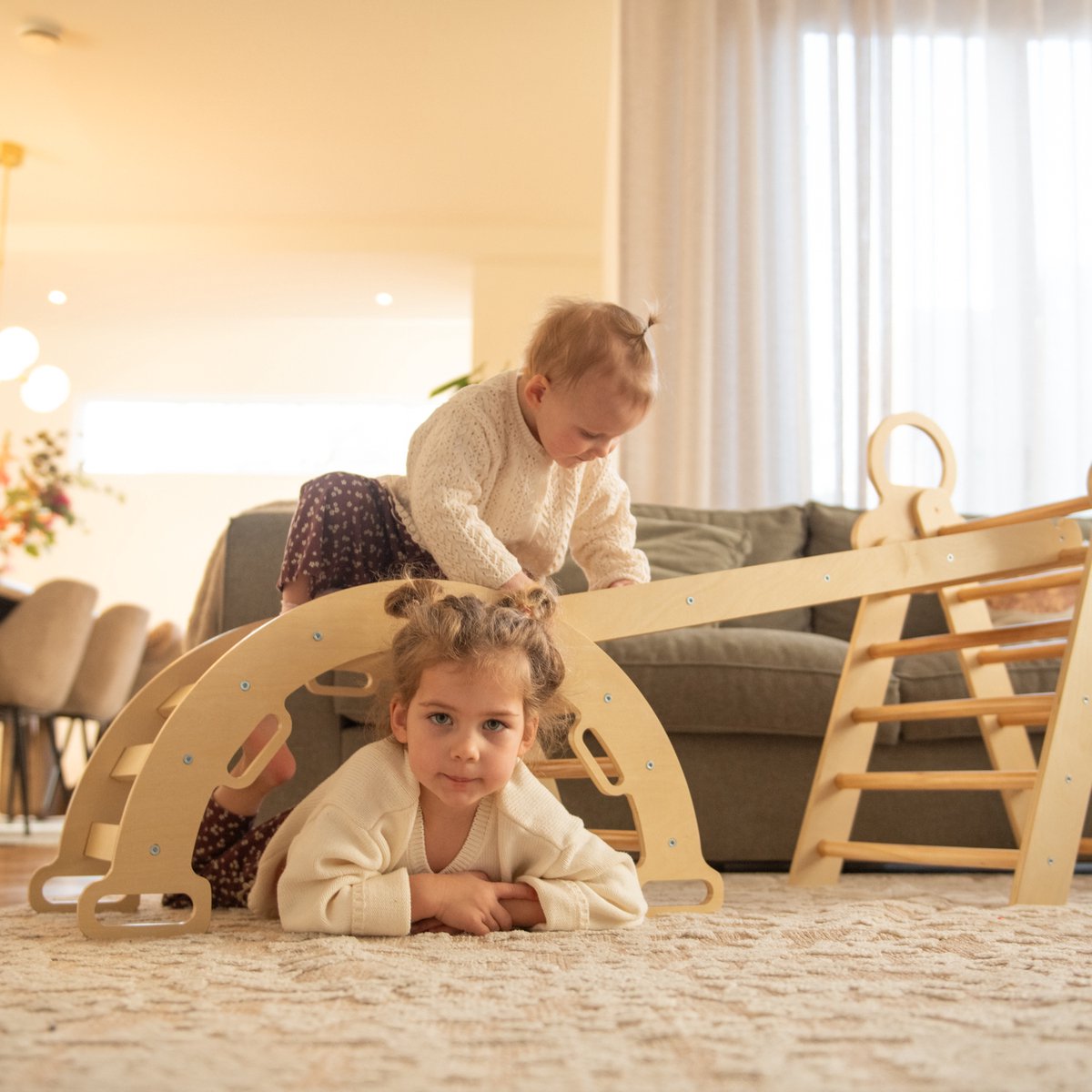 FINOOS Klimrek - Klimdriehoek - Klimboog - Glijbaan - Montessori - Houten Speelgoed - Regenboog — afbeelding 7