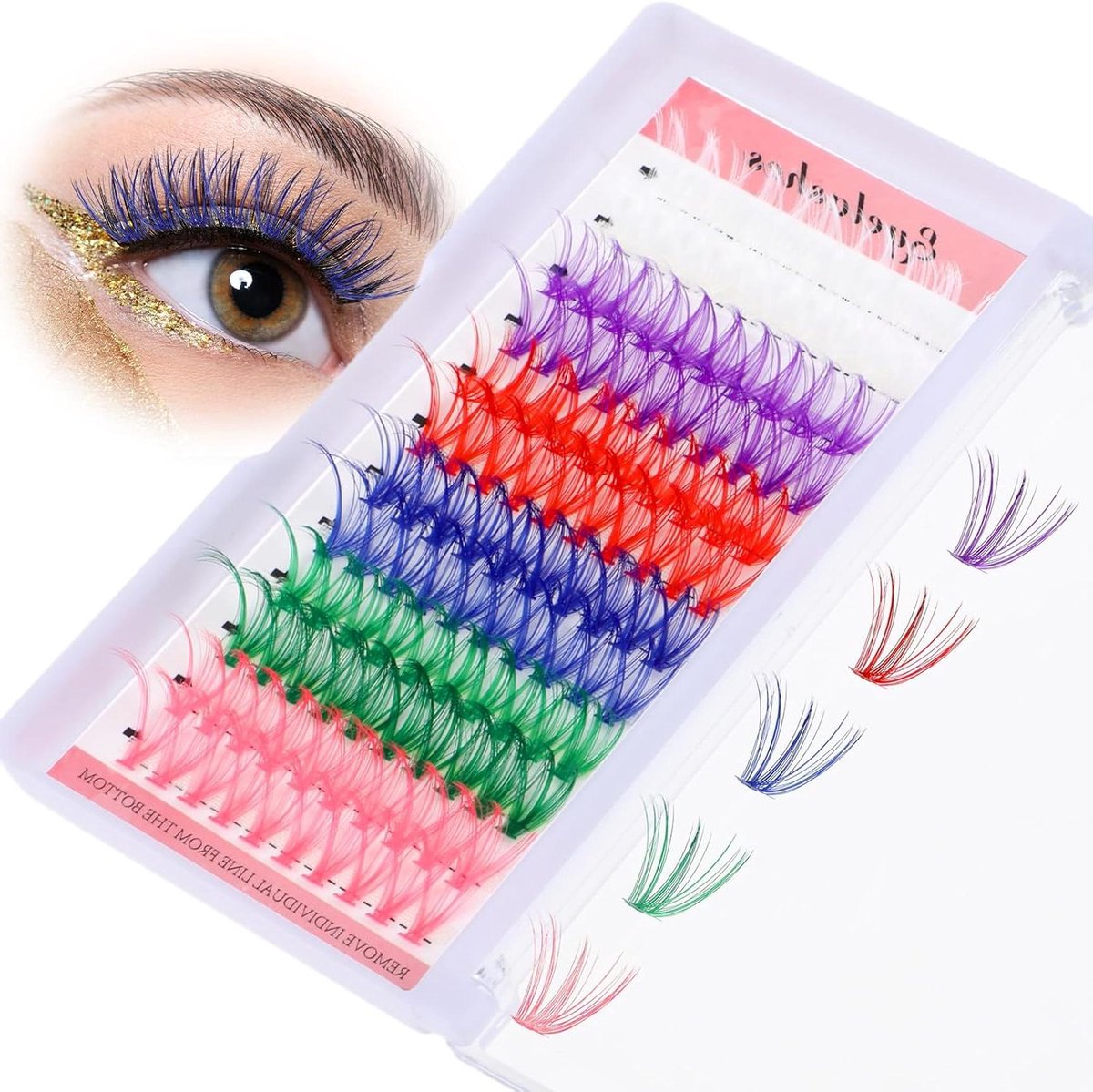 120 stuks wimperclusters in 6 kleuren, 14mm 16mm mix, D-krul voor DIY wimperextensions