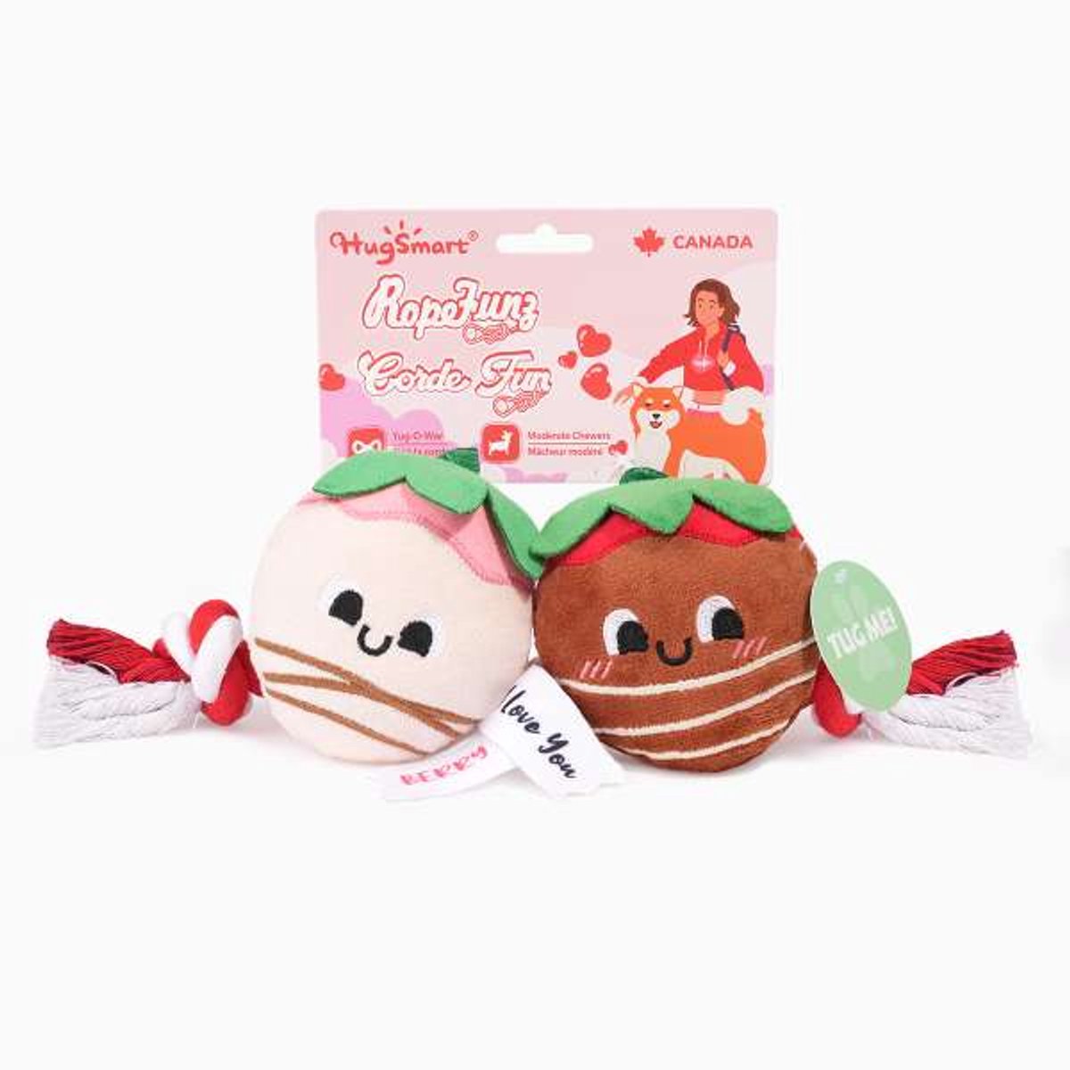 Hugsmart Strawberry Rope - Hondenspeelgoed touw - Bruin Roze