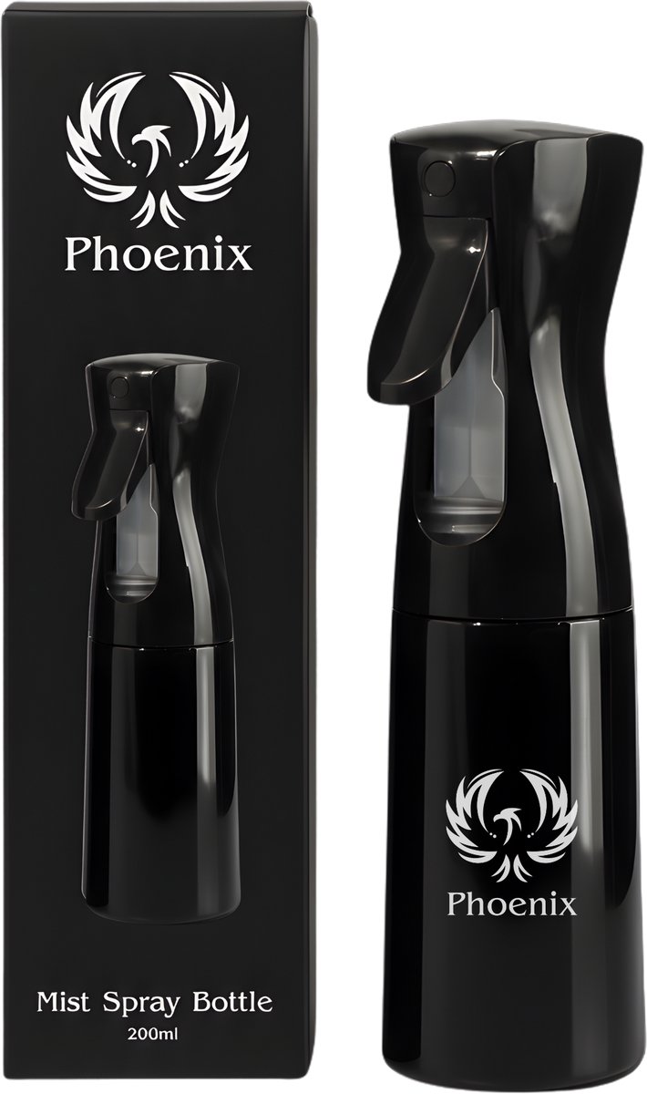 Phoenix Hair Products – Mist Spray Bottle 200ml Zwart – Waterverstuiver – Haarspuit voor Krullen – Continuous Spray - Kappersspuit