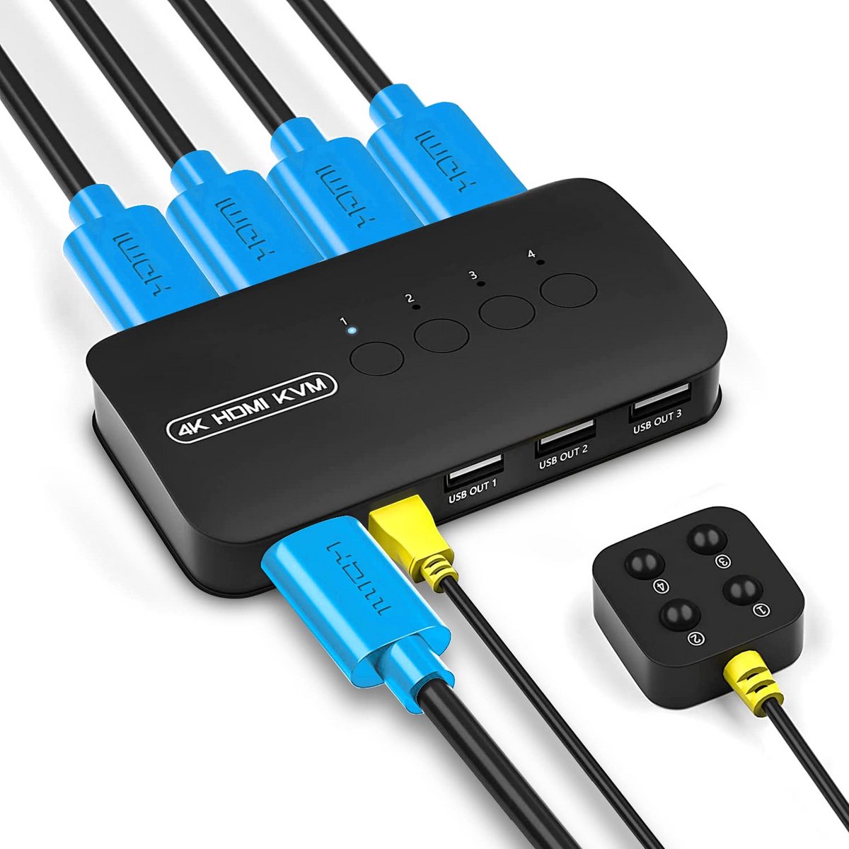 4 Poorts KVM HDMI Switch met USB 2.0 - Deel 4 PC's met 1 Set Toetsenbord, Muis en Monitor