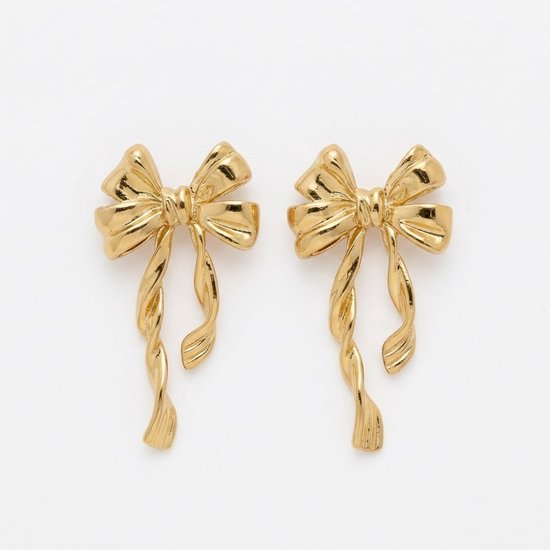 Goudkleurige oorbellen voor dames – oorstekers met strik design – elegante strik oorhangers