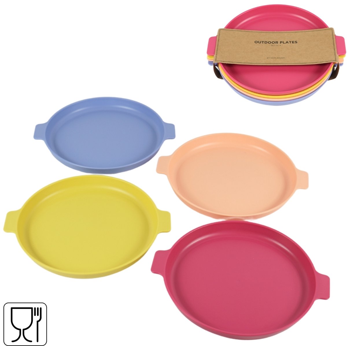 Norlander Outdoor borden - Camping servies - ronde borden - Set van 4 - Multikleur