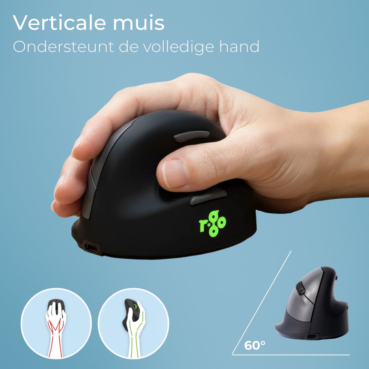 R-Go HE - Ergonomische Verticale Muis - Bluetooth - Draadloos thumbnail 4