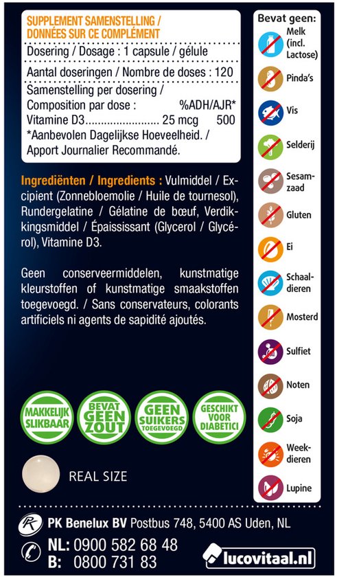 Lucovitaal Vitamine D3 25 microgram Voedingssupplement - 120 Capsules