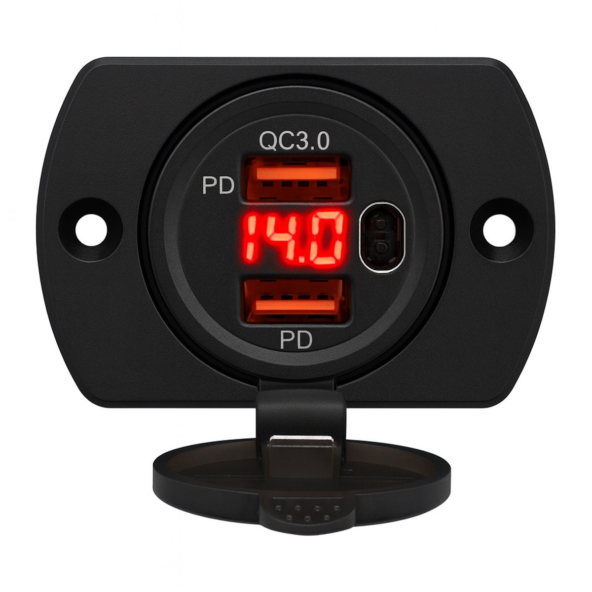 THAR Inbouw USB-C Lader 45W – Met LED Voltmeter - Rood