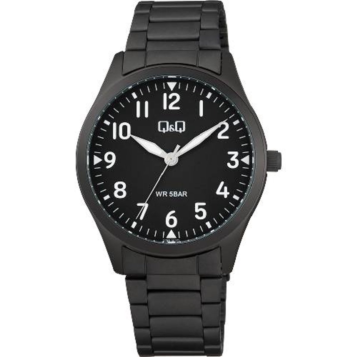 QQ-heren horloge-model q76b-001py-zwart staal-duidelijke wijzerplaat-5 atm waterdicht-diameter 39 mm