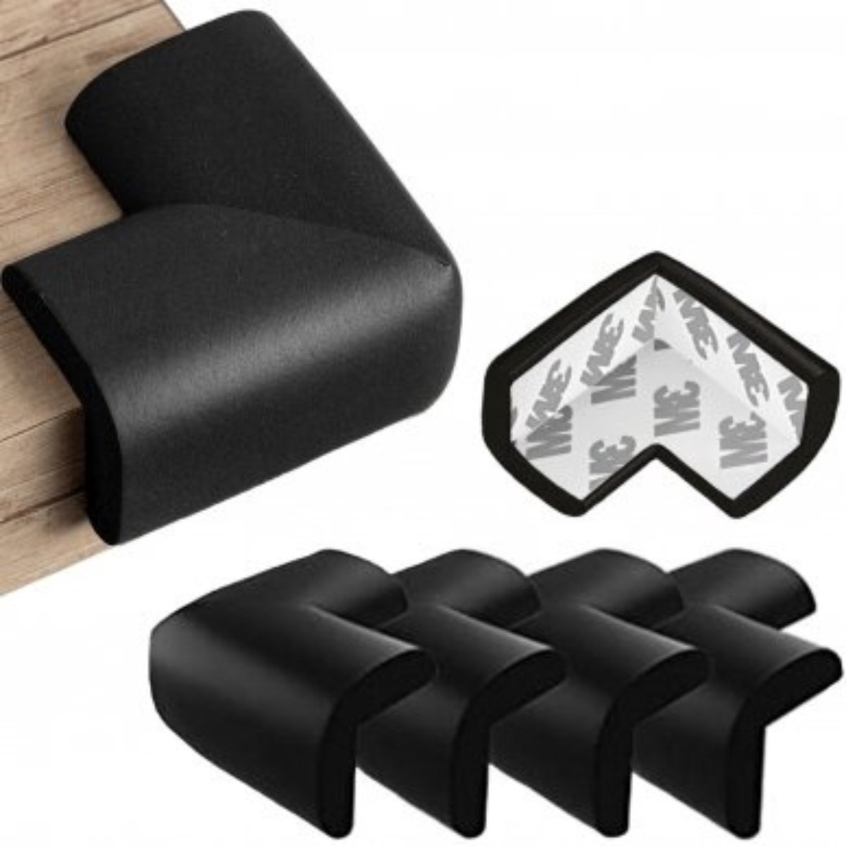 Sipo – Zachte Hoekbeschermers & Randbeschermers – Zwart – Set van 4 Stuks - Meubel Beschermer - Tafelpunt Bescherming – foto 2