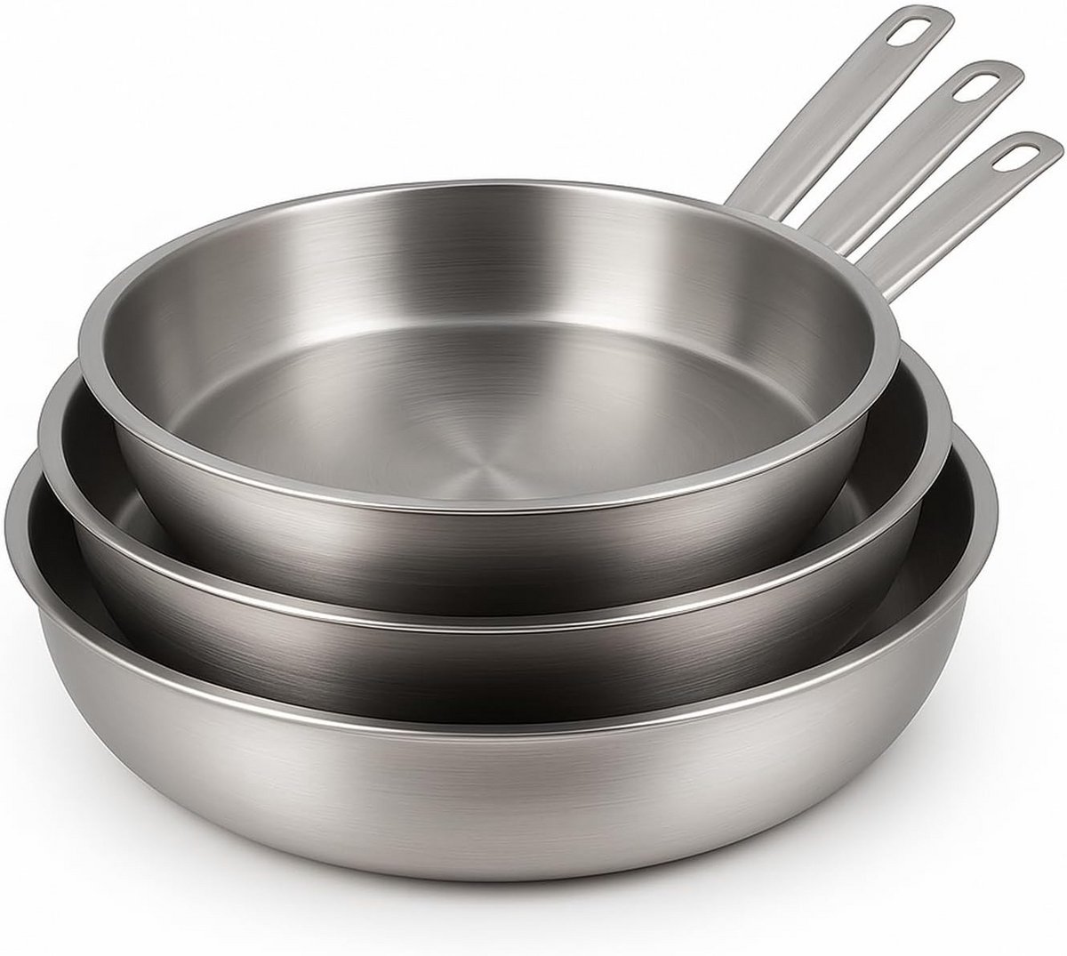 Set van 3 Professionele Koekenpannen in Roestvrij Staal (24/28/30 cm)