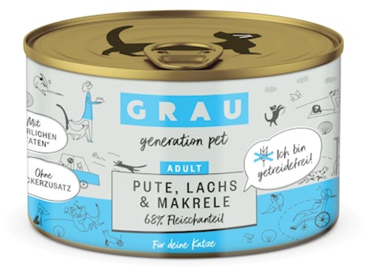 GRAU Grau Graanvrij Kattenvoer Kalkoen, Zalm & Makreel - 6 x 200 gram