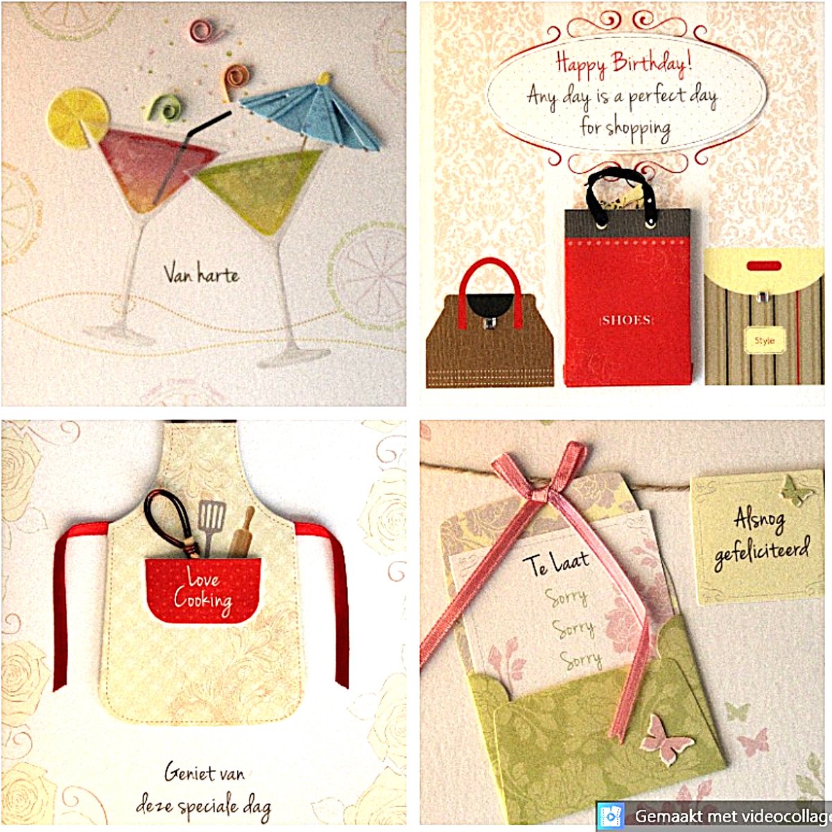 4 Luxe Wenskaarten Paperclip Paperwork Verjaardag - Kaart - Verjaardagskaart - Wenskaart Set - 4 Motieven - Greeting Card - Grusskarte - Carte De Vœux - Dubbele Kaart - Rechthoek - Met Envelop - 15x12cm - Gratis Verzonden