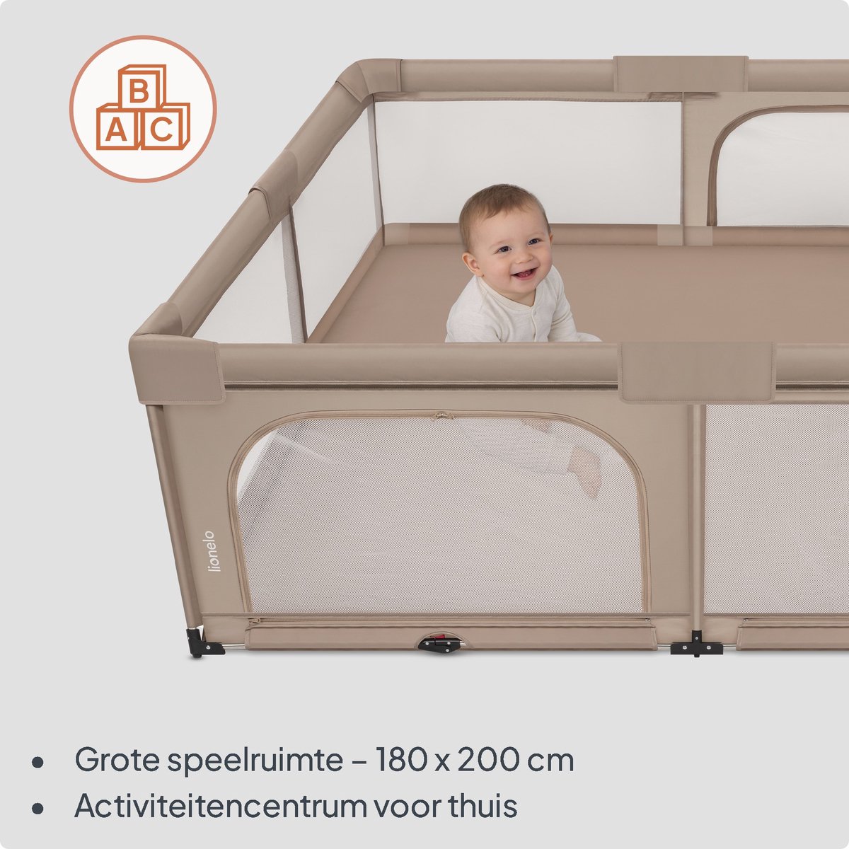 Lionelo Florence Easy Fold XL – Grondbox / Baby Box 180×200 cm – Extra Grote Box - Snel Opvouwbaar Zonder Montage – Speelbox met Zijopeningen met Rits – Ademend Gaas – Compact Op te Bergen – Inclusief Draagtas – foto 6