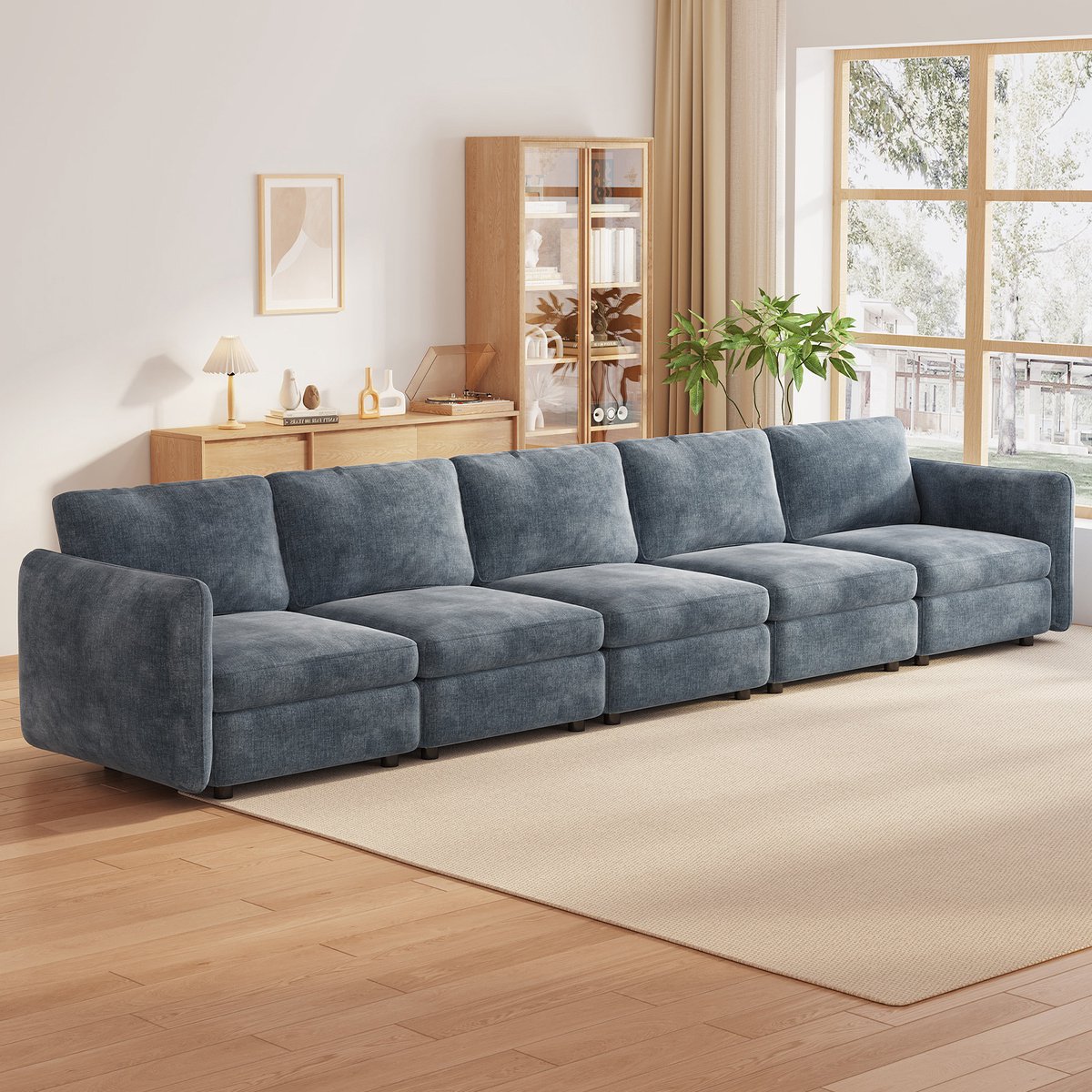 Guyii Meubels Modulaire 5-zits Bank 375 cm - Blauwe rechte bank voor de woonkamer