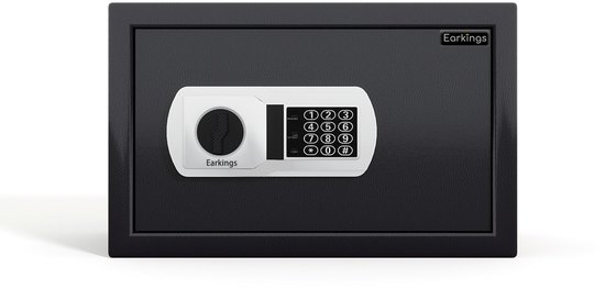 Coffre-fort Earkings 20x32x20 cm avec serrure à combinaison - Coffre-fort pour caisse électronique - Matériel de montage inclus, deux clés d'urgence et serrure d'alarme