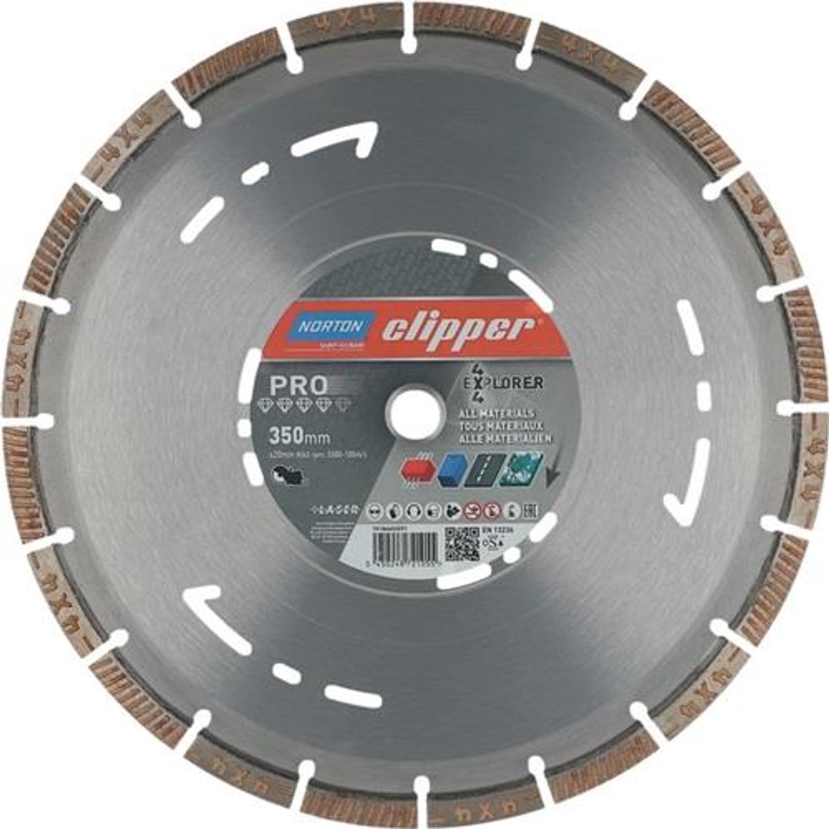 NORTON CLIPPER Diamantdoorslijpschijf 4x4 Explorer D.350mm Boring...