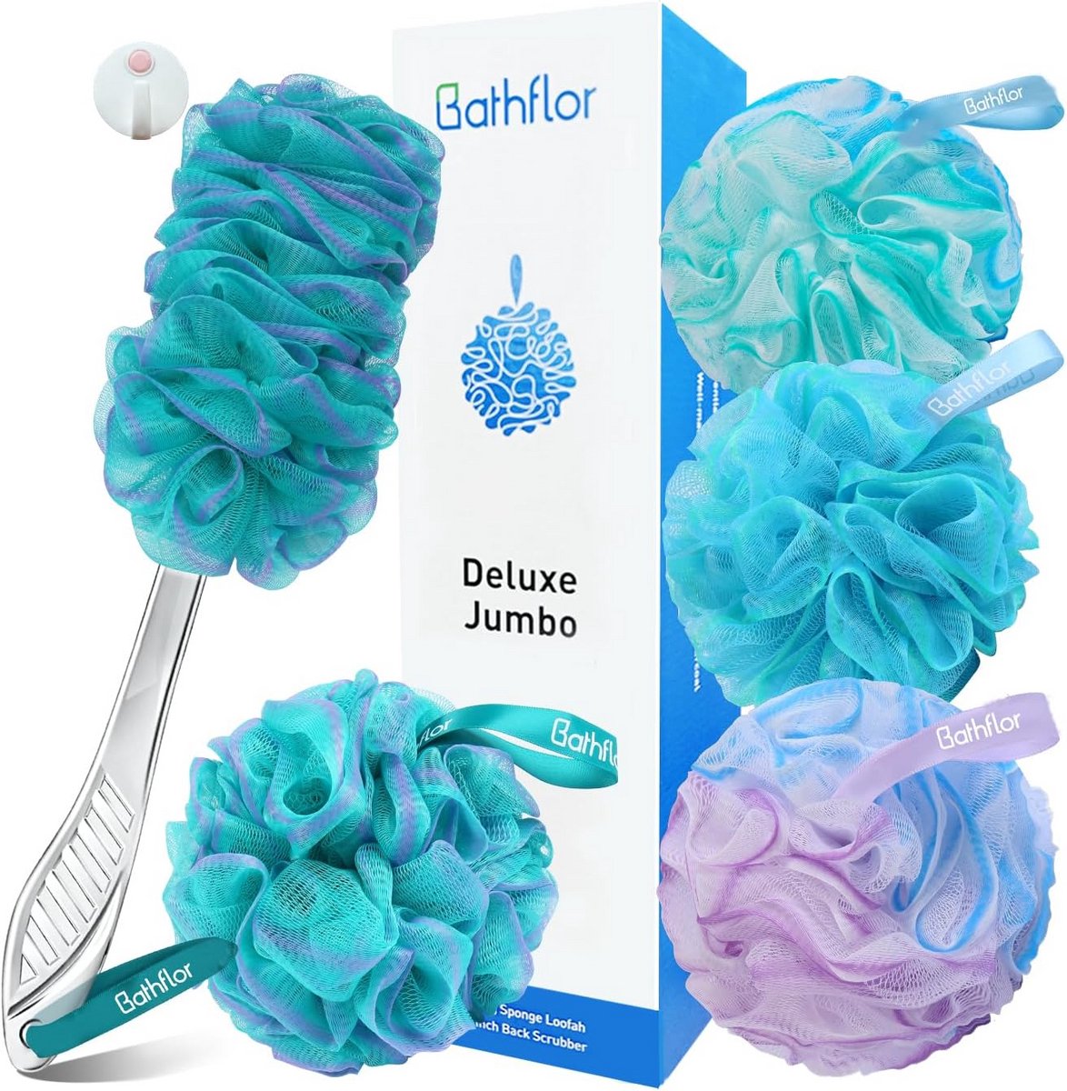 Set van 6x Exfoliërende Loofah Sponzen met Handvat voor Douche en Bad