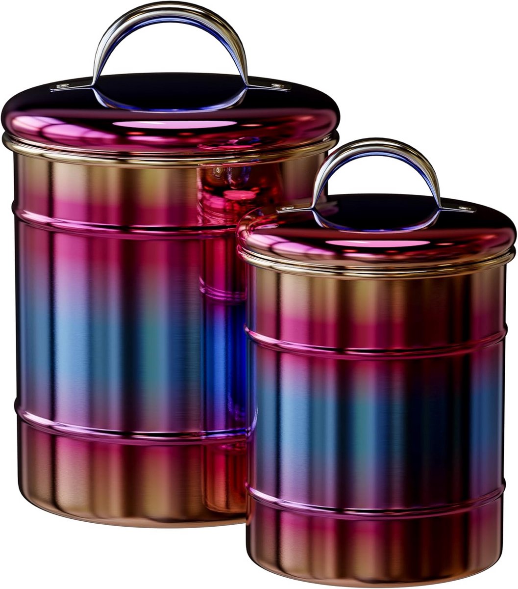 Set van 2 Decoratieve Metalen Keuken Bussen met Deksel - Regenboog Design