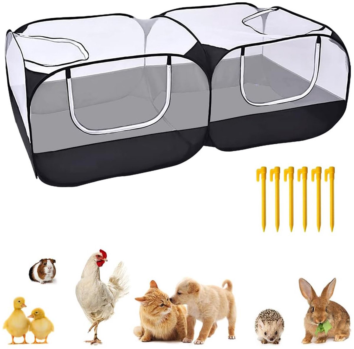 Speelverblijf voor Dieren - Opvouwbaar - Huisdierkooi/Tent - Groot Kippenhok - Ademende, Transparante Gaaswanden - Geschikt voor Puppy's, Kittens, Konijnen, Binnen en Buiten