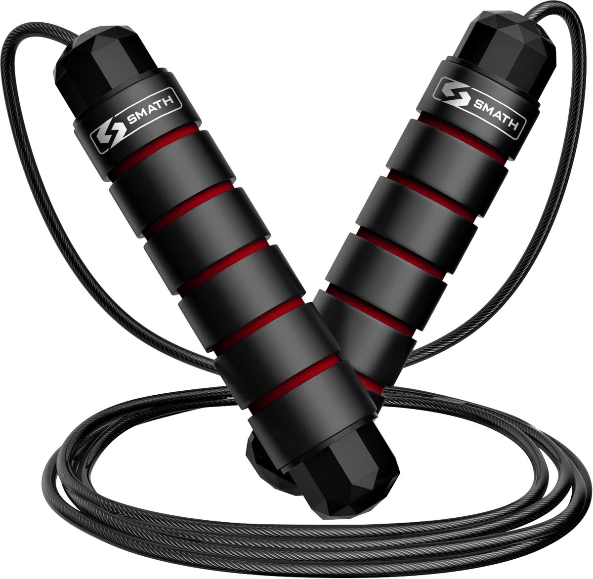 Smath® Springtouw Verstelbaar - Speedrope voor Volwassenen en Kinderen - Jump Rope voor Fitness - Boksen en CrossFit - Zachte Ergonomische Handvaten - Rood/Zwart
