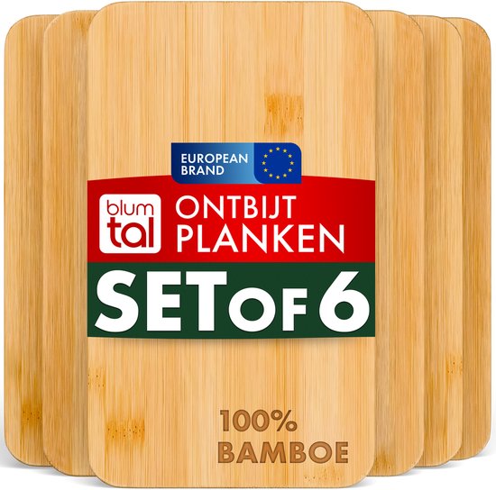 Blumtal Ontbijtplankjes - Set van 6 - Fabriquées en Bamboe - 22 x 14 x 0,8 cm - Planche à découper