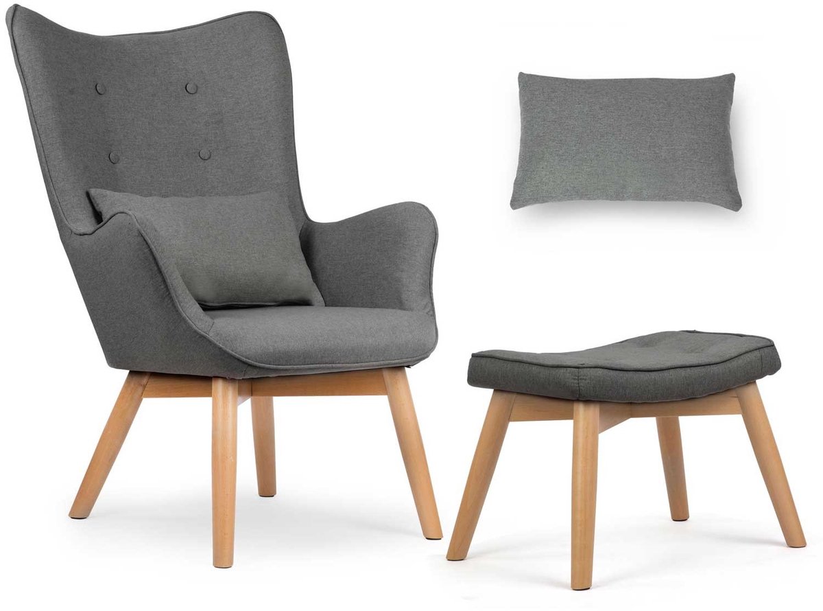 Sofotel Norse – Fauteuil "Oorfauteuil" met Voetenbank – Klassiek Grijs