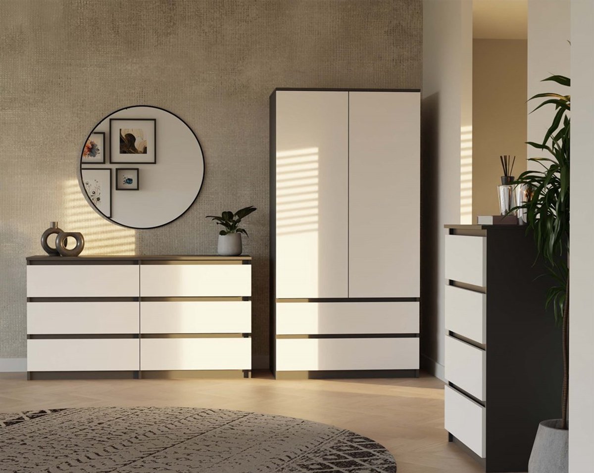 Topeshop MALWA - Kledingkast - 2 deuren - TIP-ON - Antraciet/Wit