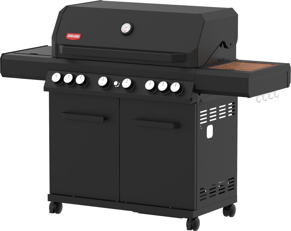 Grill Guru burner 6 - gasbarbecue - 4x hoofdbrander - 2x infrarood - 1x zijbrander - 1x achterbrander -zwart