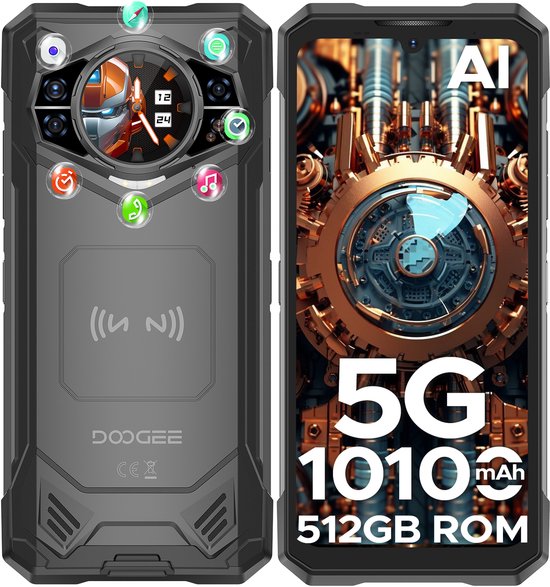 Productafbeelding DOOGEE S200X 5G - Robuuste smartphone - Robuuste Telefoon - 32GB RAM + 512GB ROM - 6.72 inch 120Hz -10100mAh/33W - IP68 - Dimensity 7050 5G Octa Core - Nachtzicht - Android 15 - 1,32 achterdisplay - Bluetooth 5.2 - NFC - GPS - Zwart - Beste budget smartphone keuze
