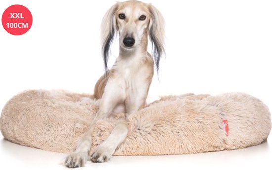 Snoozle Donut Hondenmand - Zacht en Luxe Hondenkussen - Wasbaar - Fluffy - Hondenmanden - 100cm - XXL - Creme Bruin