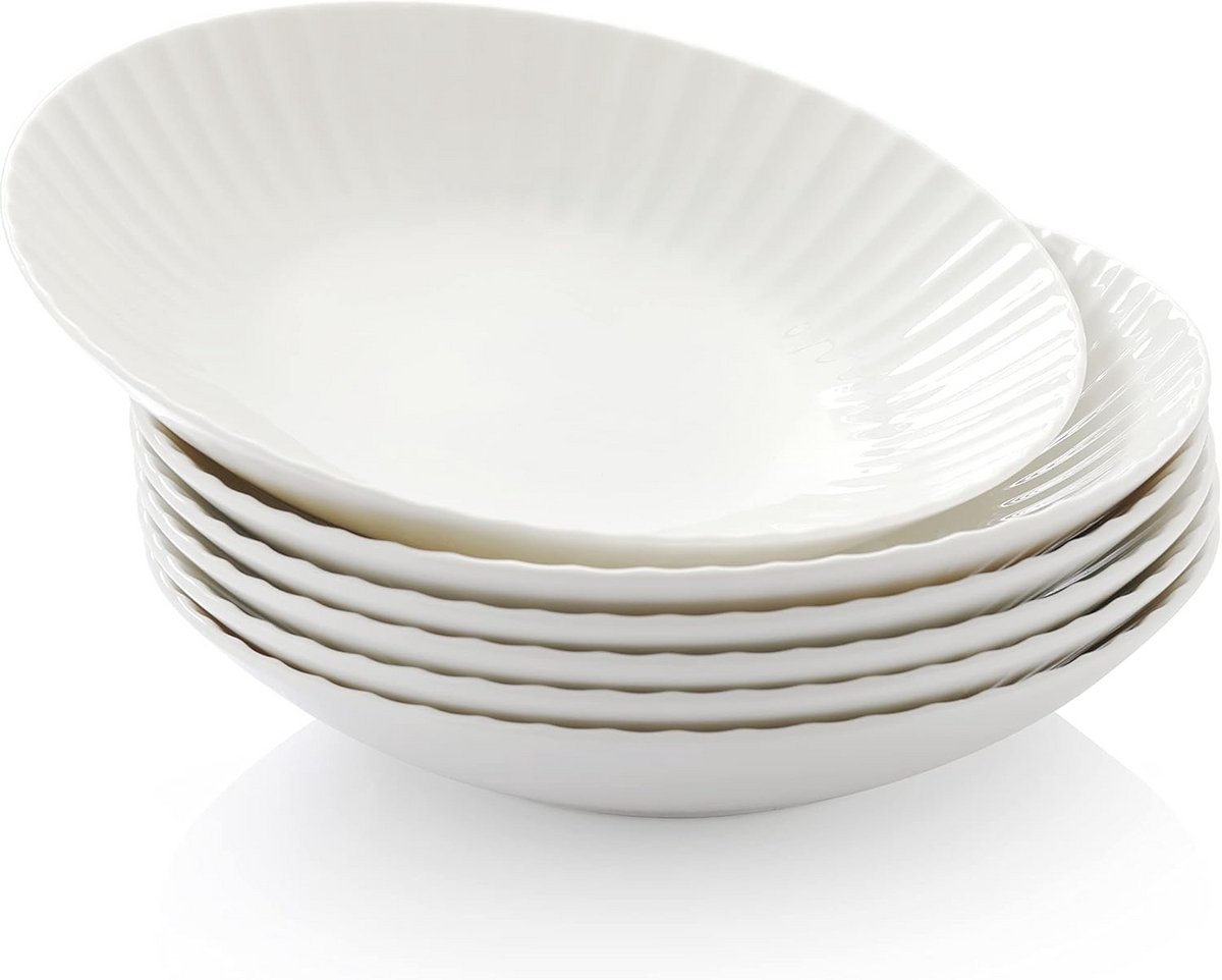 Set van 6 Porseleinen Salade- en Pastaborden (28oz / 828ml) - Wit
