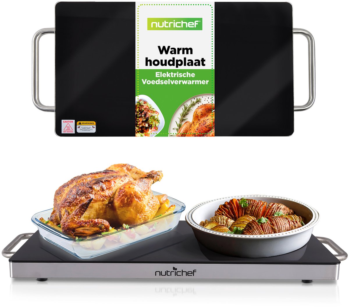 NutriChef Elektrische Warmhoudplaat - Glazen Oppervlak - Tot 93°C -- 51 x 30 cm