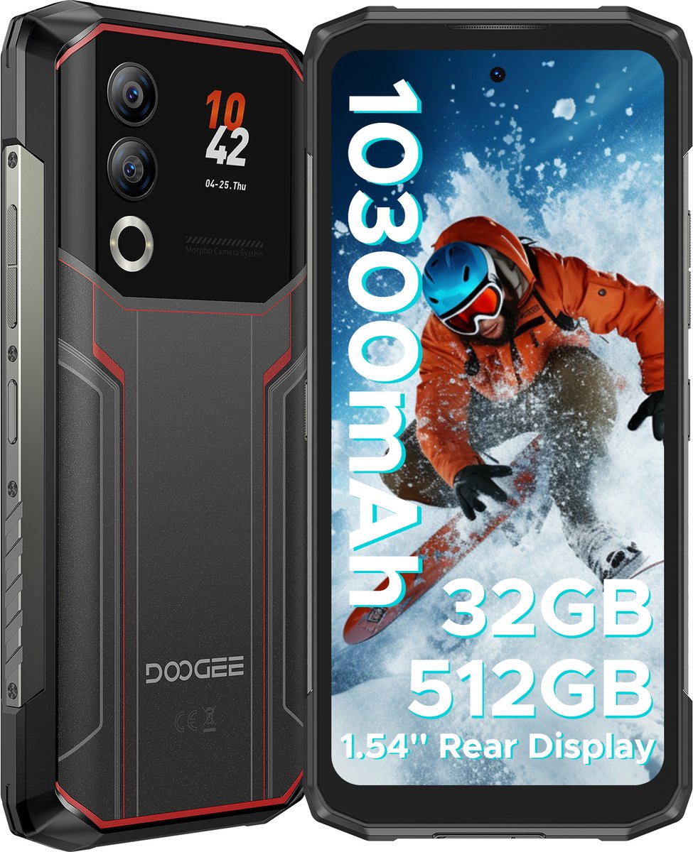 DOOGEE Blade20 Ultra - Smartphone - Telephone - 10300mAh /18W - 32GB RAM +512GB ROM - 6.6 inth +90Hz HD - T7250 octa core -Android 14 - IP68 - Rood