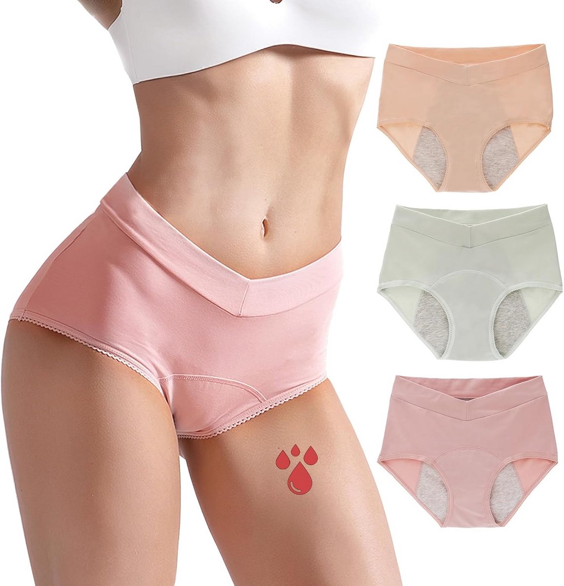 3-Delige Set Katoenen Menstruatieonderbroeken Hoge Taille voor Dames