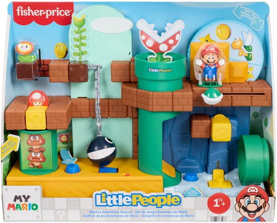 Fisher-Price Little People Mario's Adventure Playset met Mario, Piranha Plant, Chain Chomp en Goomba's.