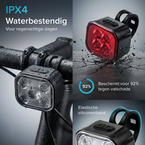 Inlustro 4x Lampes de Vélo - Feu Arrière et Avant LED - Ensemble Feu de Vélo Rouge et Blanc - Feu de Vélo Phare - Étanche IPX4 - Rechargeable par USB