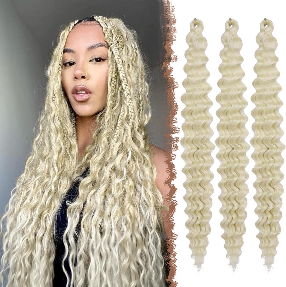 Ocean Wave Gehaakte Haar Extensies Lichtblond 55 cm - Diepe Twist Synthetisch Vlechtwerk