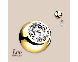 Lev Sieraden - Titanium Piercing Balletjes SET: 10 stuks - Goudkleurig met Zirkonia steen - 3mm balletjes voor 1.2mm staafje - tong - tepel piercing balletjes bal maat 1.2 x 3 mm met kristal steen 10 stuks