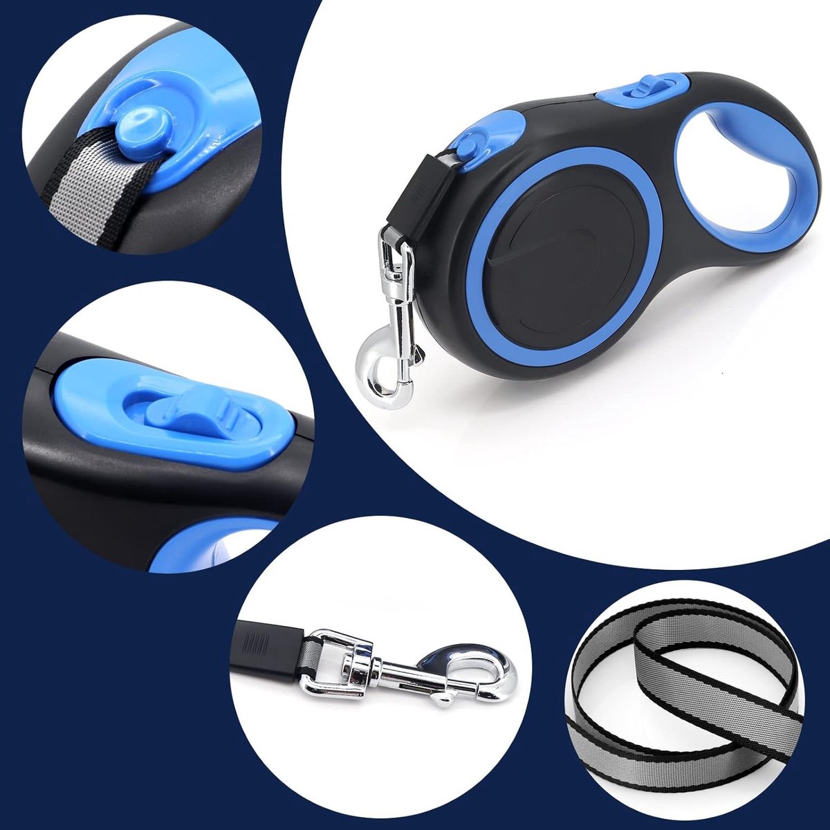 Sander 8M lange intrekbare hondenriem, high-end huisdierlijn Automatische uitschuifbare hondenlijn tot 110lbs/50KG, blauw thumbnail 2