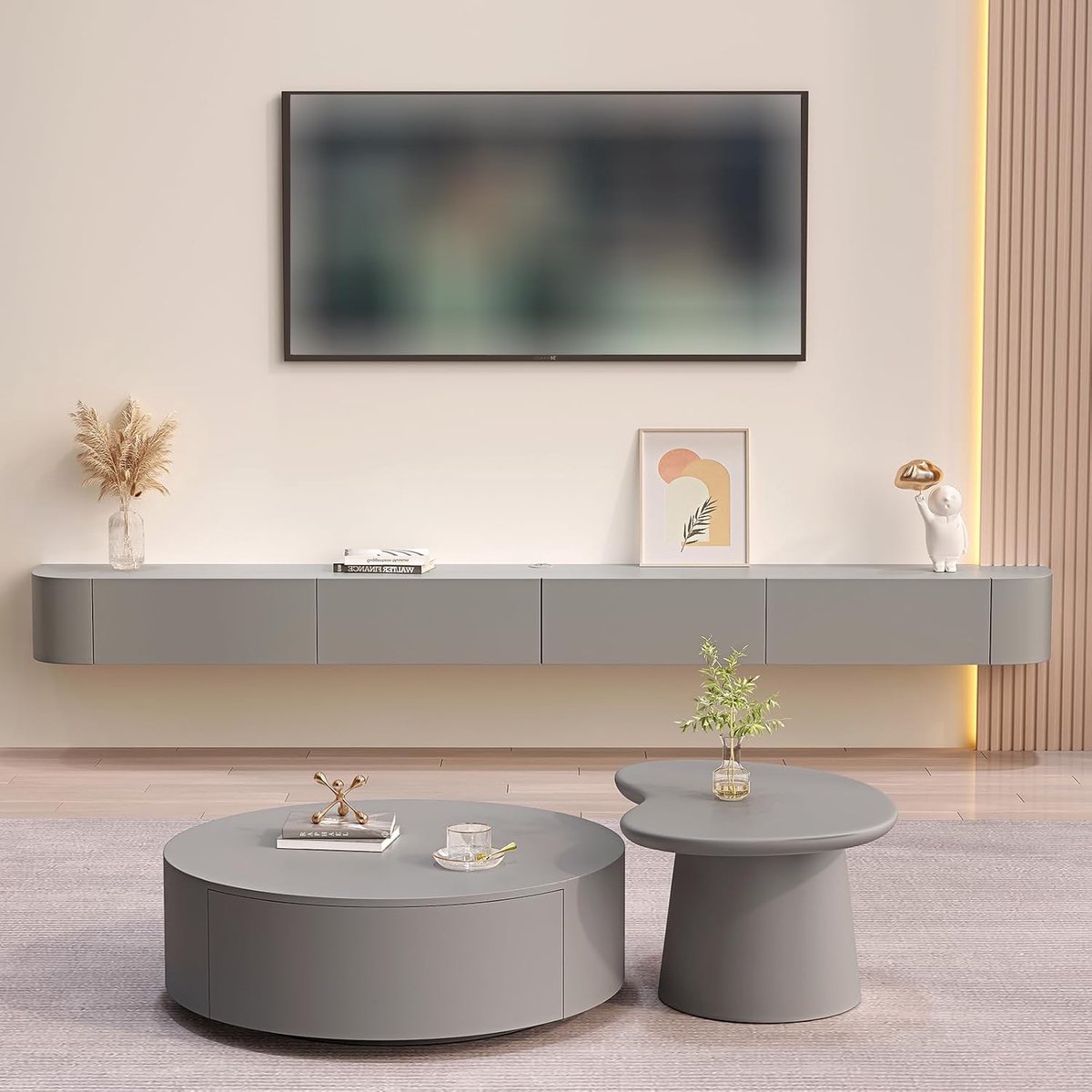 Wandmontage TV-meubel 140x20x24 cm – Drijvende TV-kast met Laden en Routerhouder, Minimalistisch Design, Groot Opslagvermogen – Pauwhome