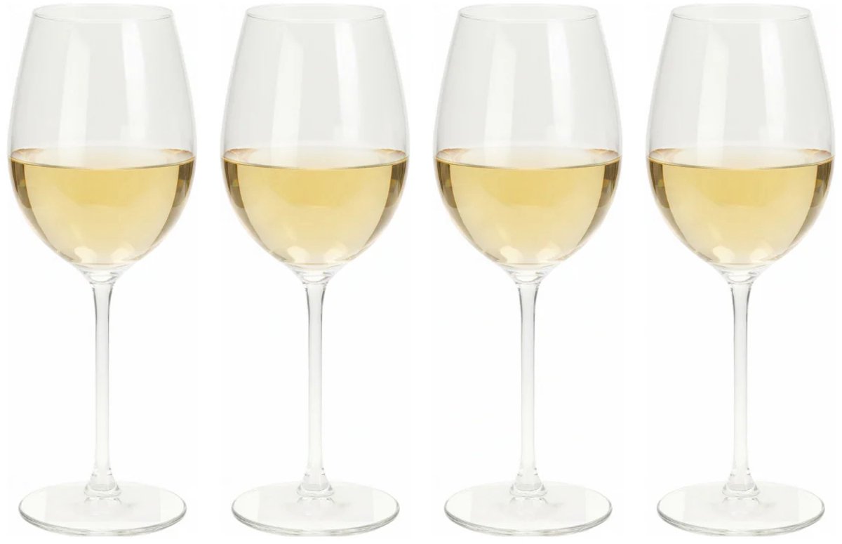 Cookinglife Witte Wijnglazen Set Solare 4 Stuks - Witte Wijnglazen Set - White Wine Glasses - Wijnglazen voor Diner - Wijnglazen voor Borrel - Wijnglazen Cadeau - Glas Transparant - Vaatwasserbestendig - 410 ml. , Set Van 4