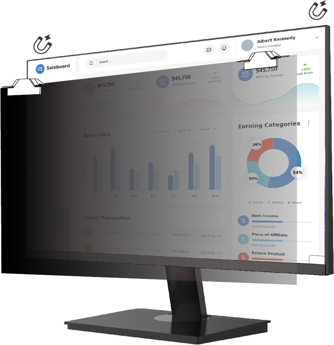 Privacyfilter voor Monitor V7 PS23W9AM 23"