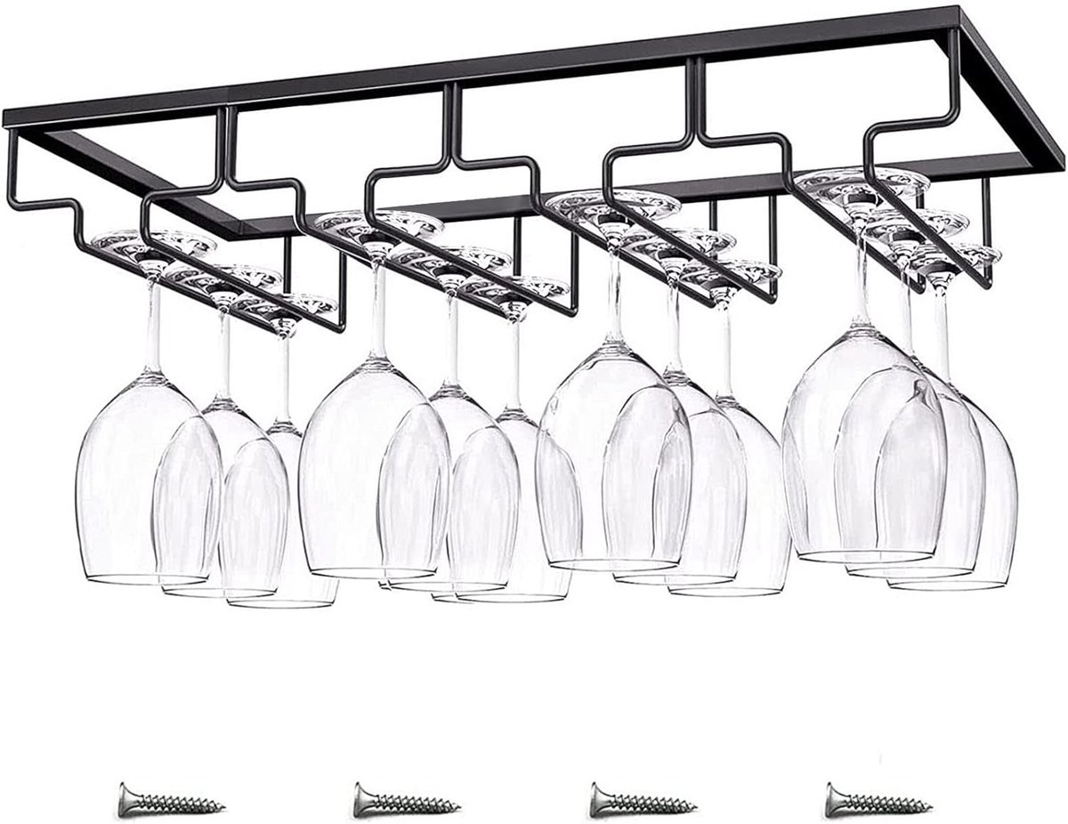 JeiibrZui Wijnglazenrek - Metalen Wijnglazenhouder - Hangend Rek Voor Wijnglazen Grote Capaciteit 4 Rijen - 1 - Voor Bar En Keuken - Zwart