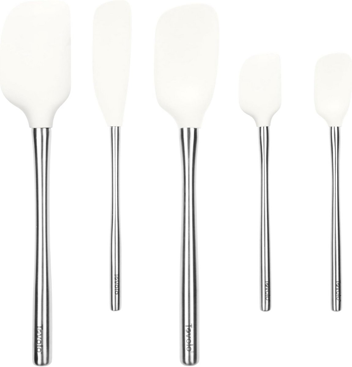 Set van 5 Siliconen Spatels en Lepels met RVS Handvat - Wit Keukengerei