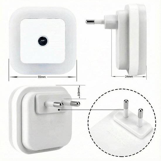 Nachtlampje - LED Nachtlampje Stopcontact - Dusk to Dawn Sensor - Nachtlamp met Lichtsensor - Energiezuinig 0,5W - Daglicht Wit - Binnenverlichting - Gang Badkamer Slaapkamer - 6 Stuks van Merkloos — afbeelding 2