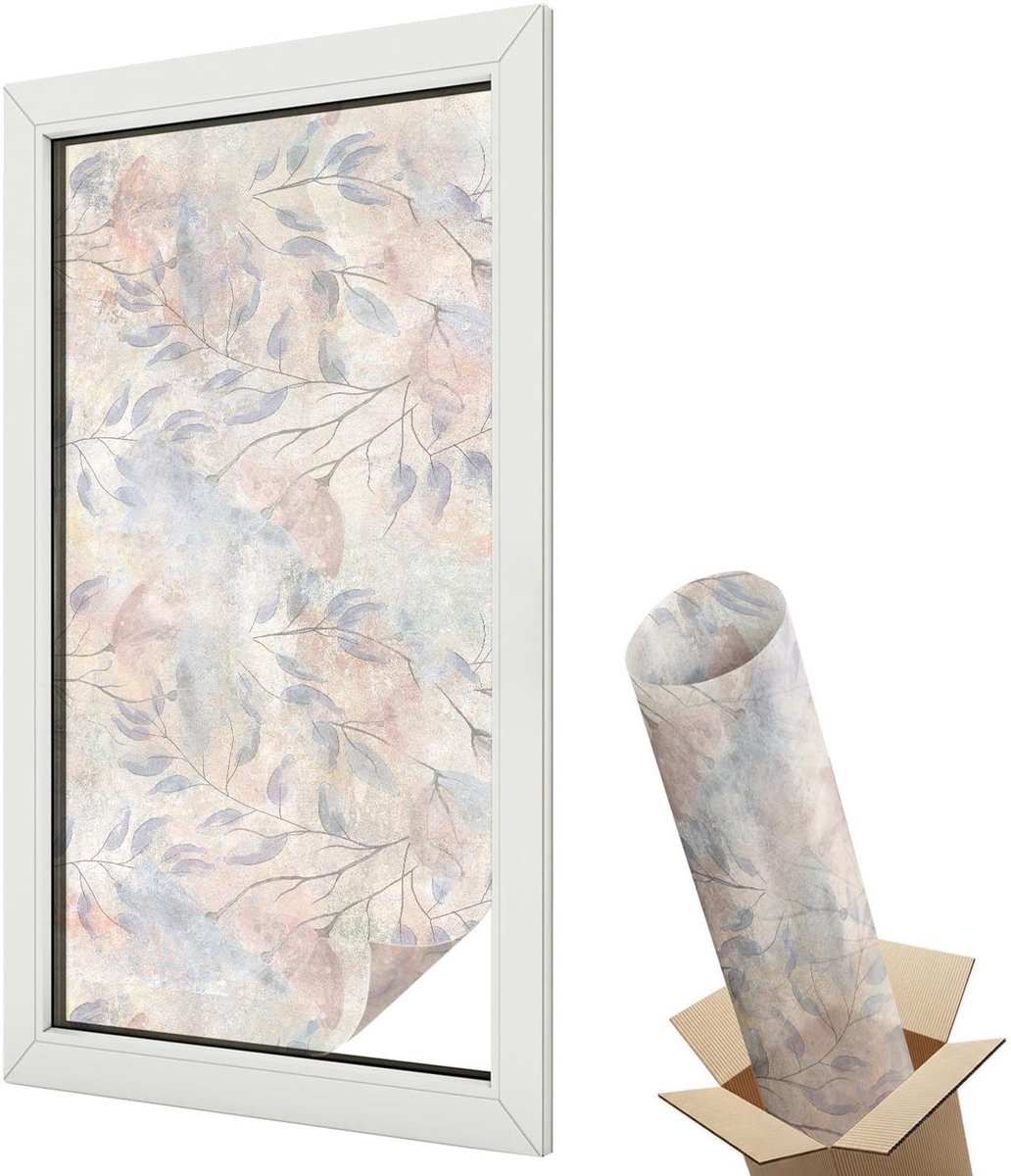 Wallfluent Glas in Lood Raamfolie - Veranderend effect Glas in Lood Folie - 50x100 cm - Roze Plakfolie Raam Glas in Lood - Decoratieve Plakfolie Glas in Lood - Voor de woonkamer, voor het kantoor, voor de hal - Glas in Lood Folie voor Raam