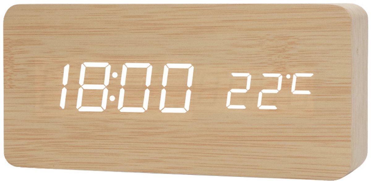 Houten Digitale Wekker, Multifunctionele Slimme Wekker, Usb-Aangedreven Led-Wekker Met Temperatuurweergave, Geschikt Voor Slaapkamers, Kantoren, Reizen En Als Decoratief Item Voor Op Het Bureau - Geel
